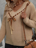 Fongt Autumn And Winter Women's Sweater V-Neck Bow Tie With A Hundred Sets Of Clothes On The Head
