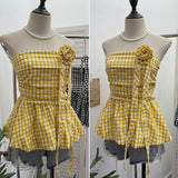 Fongt Lattice Tset Bra Sling Sling Vest Sleeveless T-Shirt Twive Tidal Twives Fluttering With Flower Top Woman 9232