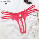 Hollow Out Hot Women Lingerie G-String Double Strap Pearl Massage Underwear Thong Solid Color Low Waist Temptation Panties