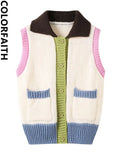 New 2022 Korean Fashion Elegant Retro Color Blocking Chic Waistcoat Women Autumn Winter Lady Sweater Vests