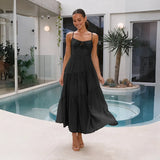 Fongt For Women's Clothing New 2026 Splicing Slings Long-Carbed Strap Large Swing Dress With Rib