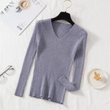 Casual Slim Pit Knitted Sweater Long Sleeve Sexy V neck Solid All-match High Street Pullover 2021 Winter New Fashion