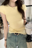 Version Of Simple Knitted Short-Sleeved T-Shirt Women's Spring And Summer New Minority Design Slim Full-Color Blouse-Outfit