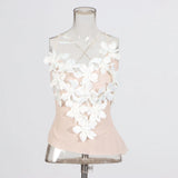 Fongt Niche T-Up Jacket 2025 Autumn And Winter Yarn Mesh Splicing Three-Dimensional Flower Strip Slings Small Vest Woman