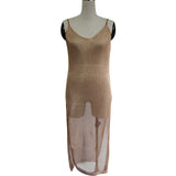 Fongt Beach Shirt Dress Fashion Knit V-Necked Bare Back Sling Dress Beach Sunscreen Woman
