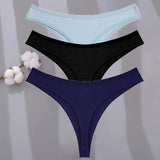 Sexy G-string Women's Cotton Panties Low-Waist Thongs Striped Solid Female Underpants Girl Comfortable Briefs