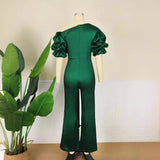Fongt New Sexy Oblique Shoulder Pile Sleeve High-Rise Body Trousers Party Dress Party Dress