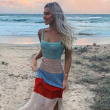 Fongt Summer INS Style Sexy Vacation Dress Sleeveless Suspension Slammed Side Opening Fork Dress Long Dress Woman