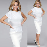 Style Lotus Leaf Cuff Pleated Slim Pencil Tight Dress Evening Dress Large Size S-5XL-Outfit