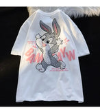 Run Rabbit Cute Cartoon T Shirt Streetwear Couples Oversized Loose Summer Cotton Tops Harajuku Students Kawaii Clothes-Outfit