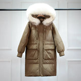 Winter Down Coat Women Long Parkas Luxury Real Raccoon Fur Hooded Female Loose Fashion Duck Down Puffer Jacket
