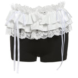 Fongt Summer New Women's Bow Decoration Hanging Neck Small Vest Lace Shorts-Outfit