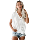Women 2020 Summer Solid Chiffon Blouses Ladies V-neck Short Sleeve Shirts Loose Casual Plus Size Tops Office Blouse