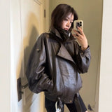 Fongt Heavy Industry Pu Leather Jacket Autumn Sweet Cool Hot Babes Oversize Premium Locomotive Jacket