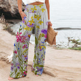 Fongt Women's Four-Sided Bullet-Print Trousers High-Waisted Straight-In-Bag Casual Broad-Legged Trousers