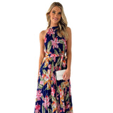 Fongt Spring/Summer Hanging Neckless Printed Vacation Dress