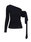Fongt Temperament Wind 2025 New French Niche Collar Asymmetrical Long-Sleeved Splicing With Women's Clothing