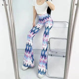 High Waist Striped Flare Pants Women Streetwear Print Tie Dye Slim Pantalones Vintage Lenggings Spodnie Aesthetic