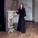 Fongt Autumn New Women's Pure Color Small Fragrant Style Elegant Dress Set