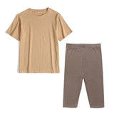 2021 Summer Cotton Sets Women Loose Two Pieces Short Sleeve T Shirts and Tight Shorts Solid Outfits
