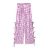 Fongt Bow Tie Side Hollow High-Waisted Casual Trousers 2025 Spring And Summer Women's Broad Leg Trousers