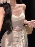 Fongt White Sling With Breast Vest Body Bm Half-Dress Short Skirt Two Sets With Short Top Summer