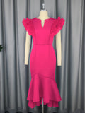 Fongt Lotus Leaves Folded Short-Sleeved Dress Banquet Temperament High-Waisted Fishtail Dress Dresses