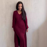 Fongt 2025 New Fashion Solid Color Long Knitwear Dress Elegant Suit Woman