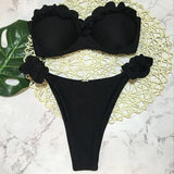 Micro Bikini Women Yellow Strapless Mesh Push Up Swimwear Sexy Solid Cut Out Brazilian Bathing Suit Thong Swimsiut