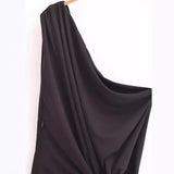 Fongt Autumn New Women's Decoration Body Black Asymmetric Design Temperament Long Dress