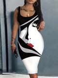 New Halter Belt Buttocks Printed Fashion Plus Size Dress-Outfit