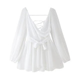 Fongt Summer Out-The-Shoulder Lantern Long-Sleeved V-Neck Dress Sexy Showy Multi-Colored Skirt Woman