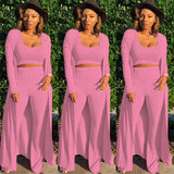 knitted long sleeve cardigan coat loose wide leg pants crop top 3 piece set for female women autumn winter women's