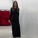 Fongt Temperament Micro-Trumpet Folded Cross Superimposed Tying Belt Girded Waist Dressing Spliced High-Waisted Dress