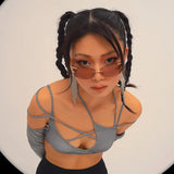 Fongt New Summer Women's Wear Solid Color Sling Hanging Neck Exposed Navel Exposed Back Sleeve Female
