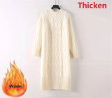 Thicken Plush Velvet Lined Sweater Dress Women's Fall Half Turtleneck Rib Knit Bottom Dresses Elegant Warm Vestido