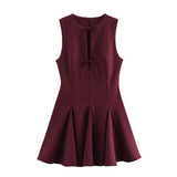 Fongt 2025 New Women's Decoration Body Wave-Style Wide Swing Bow Trim Short Dress