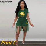 Tie Dye Casual Two Piece Set Plus Size Shorts Set Women Long Sleeve Crop Top Tassel Shorts Sport Traeksuits