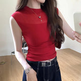 Tulle Spliced Sleeveless Sweater Women's Summer 2024 New Style Slim And Gentle Blouse With Thin