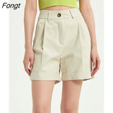 New High Waist Women's Shorts Summer 2022 Casual Loose Wide Leg Shorts Korean Fashion Pockets Office