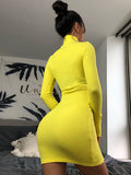 Dress Knitted Long Sleeve Dress Bodycon Dress Solid Brown Autumn Winter Woman Dress Basic Streetwear Turtleneck Mini