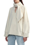Fongt Personality Style 2024 Autumn Scarf Collar Silhouette Loose Long Sleeves Irregular Versatile New Hoodie Women-Outfit