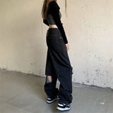 Vintage Stars Print Ripped Straight Wide Leg Jeans-Outfit