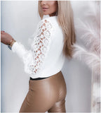 Wise Hot Style Autumn And Winter Long Sleeve V Neck Lace Splicing Shirt-Outfit