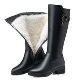 Women Long Boots 2021 New Genuine Leather Female Winter Boots Fashion Big Size 35-43 Wool Thick Snow Shoes