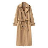 Fongt Autumn New Female Retro Leisure Double Buckle With Belt Long Hair Coat