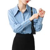 Fongt Blue Sharp Collar Shirt Woman 2025 Spring And Autumn Design Small Commuting Professional Shirt Vinegar