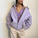 Autumn Street Women's Simple Leather Solid Color Zipper with Pockets Long-sleeved Jacket Fashion Trend Loose Top