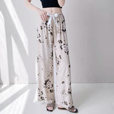 Fongt High-End Cotton Pyjamas Ladies Summer Thin Artificial Silk Home Leisure Long Trousers Straight Can Be Worn Outside