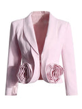 Fongt Wind Niche Stereo Rose Cut Deep V Collar 2024 Autumn New Solid Color Small Suit Short Coat Female-Outfit